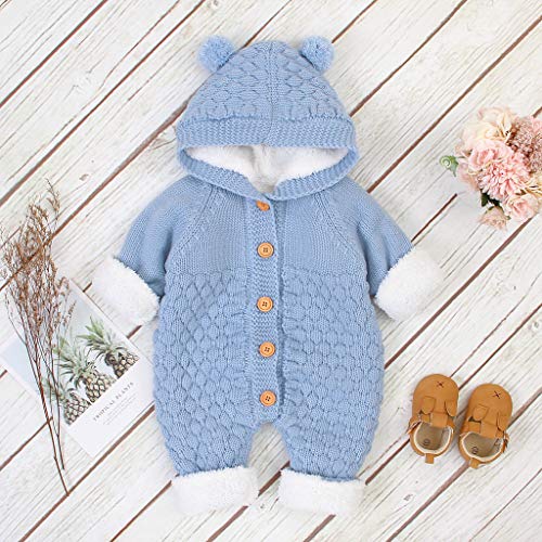 Children Warm Tops Newborn Infant Baby Plus Velvet Winter Warm Coat Knit Outwear Hooded Jumpsuit 0-24Months2