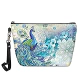 Baxinh Cosmetic Bag Cosmetic Bag Zipper Peacock Print Small Leather Travel Clutch Bag Ladies...