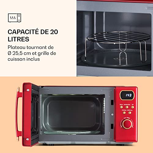 Klarstein Micro onde Grill, Four Micro-onde Gril Multifonction 800W, Fours Design Vintage en Acier Inoxydable, Grand Intérieur 20L, Smart Microwave, Plaque Décongélation, Facile à Utiliser