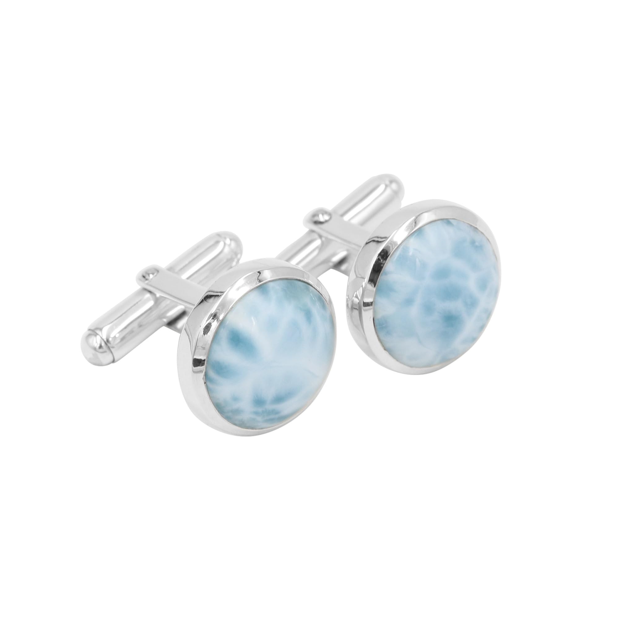 Larimar Cufflinks Jewelry for Men 925 Sterling Silver, Cuff Links for Wedding Groom Unique Gift, Natural Gemstone Cufflinks