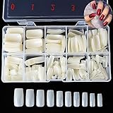 JoofEric 500pcs Squoval Nails Tips Full Cover Acrylic French Artificial Square False Nails 10 Sizes for Nail Art (Full-Natural)
