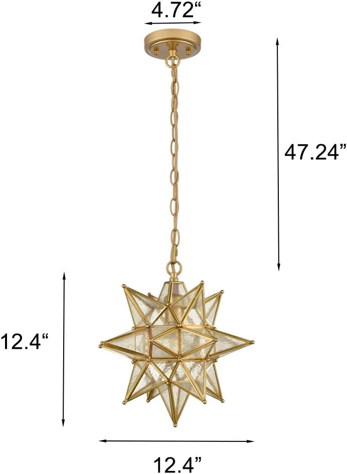 DIRYZON Modern Moravian Star Pendant Light Gold Hanging Ceiling Light Seeded Glass Pendant Lighting for Kitchen Island，13-Inch