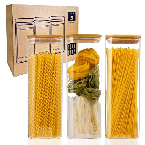 Deco haus® Juego de 3 2300ml [+ETIQUETAS] Tarros de Cristal para Espaguetis- Botes de Cristal con Tapa - Botes Cocina Almacenaje Cristal - Tarros Cristal con Tapa - Tarro de Cristal con Tapa