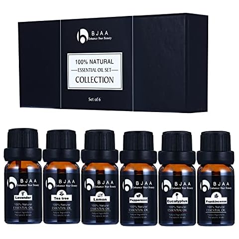 BJAA Essential Oils Gift Set - 100% Pure Premium Natural Therapeutic Grade Kit - (Tea Tree, Lavender, Lemon, Peppermint, Eucalyptus, Frankincense) - Aromatherapy Diffuser Massage Skincare (Set of 6) Cover