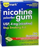 Sunmark Nicotine Polacrilex Coated Gum 4 mg Cool Mint - 100 ct, Pack of 4