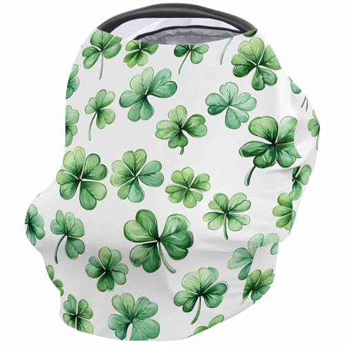 Nursing Cover for Breastfeeding Scarf, St Patrick's Day Shamrock Plant Spring Baby Car Covers Super Soft Multi Use for Canopy Shopping Cart Cover Blanket Stroller Cover