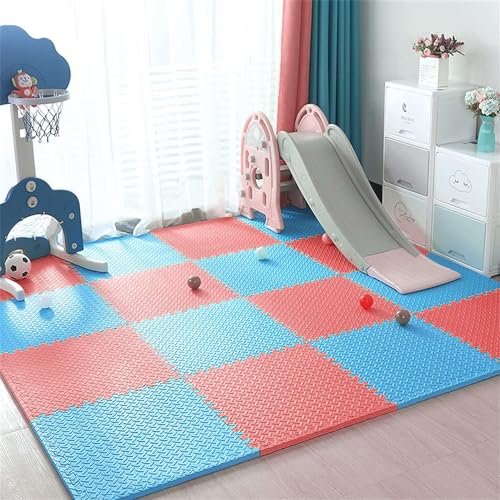 Image of 4pc- 16 SqFt, Blue Red Kids Puzzle Exercise Mat with EVA Foam Interlocking Tiles Play mats and Protective Flooring for Office and Home (Blue - Red)