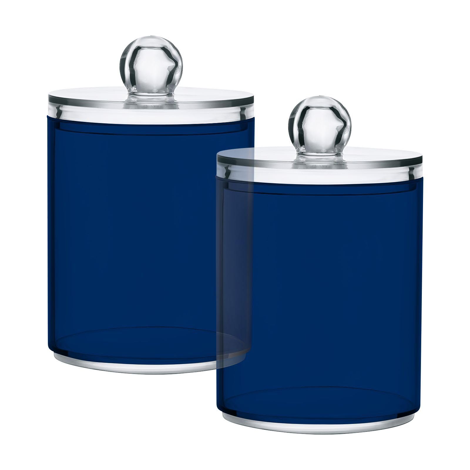 Jumbear Dark Blue 2 Pack Plain Solid Color Qtip Holder Organizer Dispenser，Bathroom Storage Canister Cotton Ball Holder Bathroom Containers For Cotton Swabs/Pads/Floss
