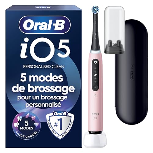 Oral-B iO 5N Brosse À Dents Électrique Rose connectée Bluetooth, 1 Brossette, 1 Étui De Voyage