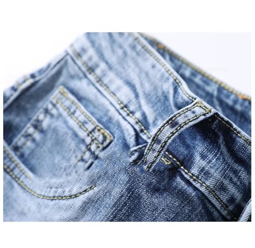 Mnjyihy Men's Straight Leg Denim Pants Light Blue Distressed Button Fly Stretch Slim Fit Pocket Skinny Jeans3