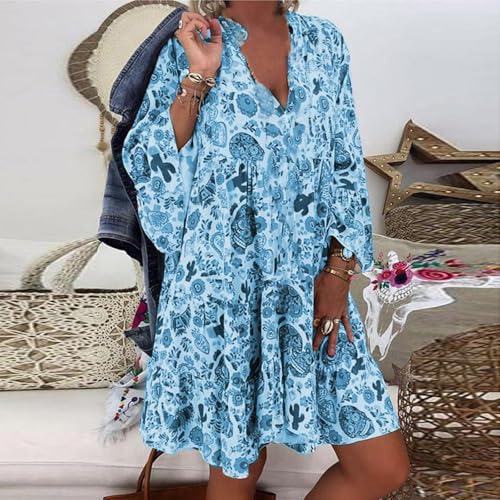 Robe de plage décontractée à manches amples et col V boutonné 4XL - 5