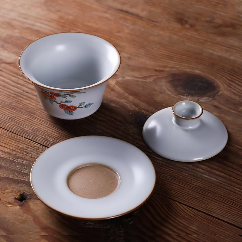 GSOUL Kungfu Tea cup Sancai Covered Bowl Set Tea Anti-scald Ru Kiln Open Cicada Wing Brewing Household Single Teacup Handmade Small Tea Cups