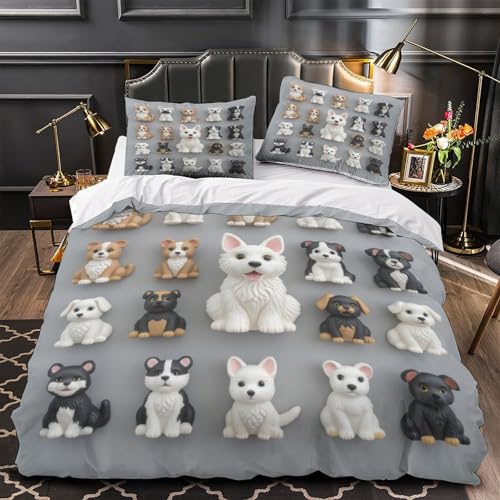 Housse de couette imprimé 3D chiens en microfibre hypoallergénique douce - 2