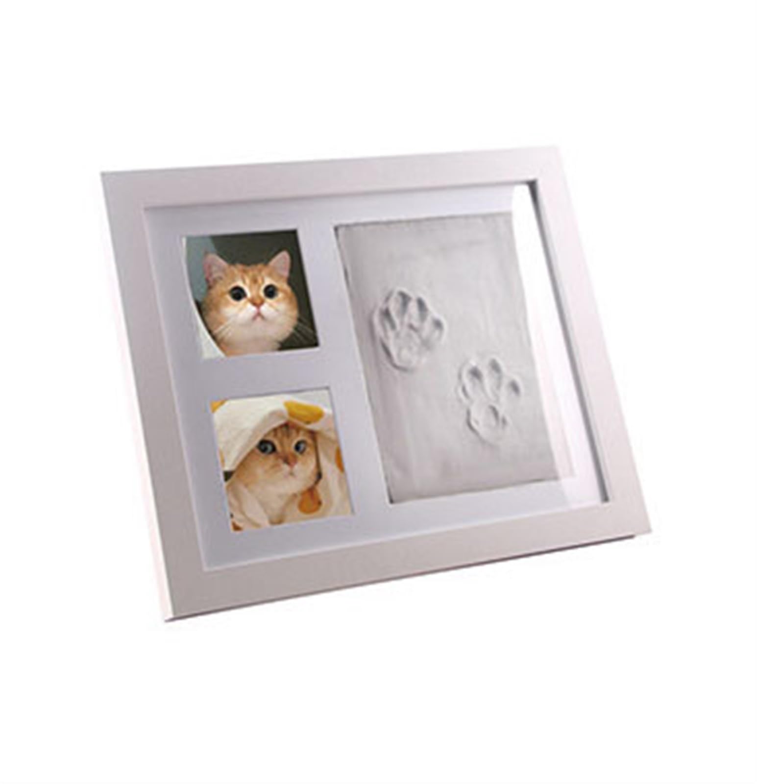 THE WHITE SHOP Dog and Cat Pet Paw Print Keepsake Set and Frame - Wooden photo frame, paw print clay mold and extra stencils. Makes a great personalized gift for pet lovers and keepsakes