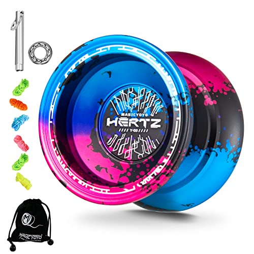 Yoyo profesional no responsivo para adultos, Trick Yoyo Metal Yoyo Y03 Hertz, Pro Yoyo Ball con rodamientos Yoyo Yoyo Inresponsive Yoyo Removedor, bolsa, cuerdas Yoyo (negro jeringas azul/rosa)