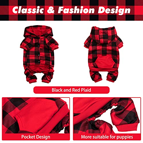 PUPTECK Plaid Dog Hoodie - Soft Warm Pet Sweaters Dog Fleece Lining Pajamas Vest Clothes Pjs with Hat for Small Medium… - Image 5