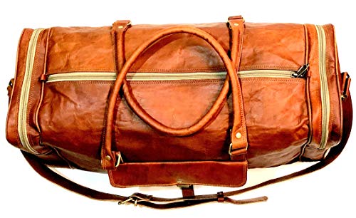 Firu-Handmade Vintage Style Luggage Leather Duffle Bag Travel Gym Sports Overnight Weekender Leather Duffle Bags For Men And Women #TOP3