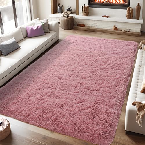 KING DARE Fluffy Area Rug 8x10 Shag Rugs for Living Room, Soft Plush Shaggy Fuzzy Furry Large Rug, Anti-Slip Washable Modern Big Floor Carpet for Bedroom Home Decor Aesthetic, Blush