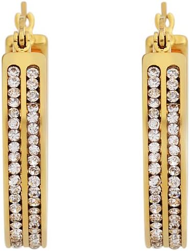 Edforce Stainless Steel Women's 2 Rows of AAA Cubic Zirconia Stones Outlined Classic Hoop Earrings - Image 4