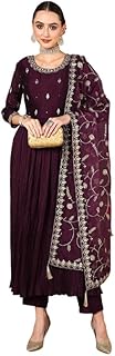 Vaamsi Women's Silk Blend Solid Embroidered Anarkali Pleated Kurta Pant With Dupatta With Cotton Inner