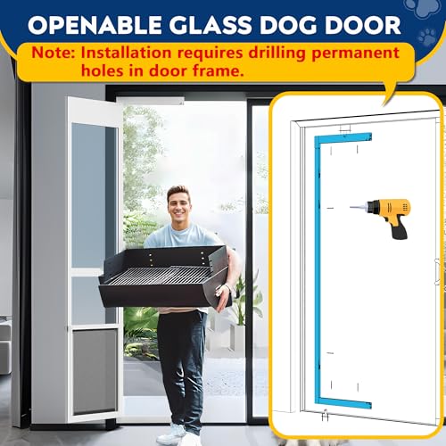 XLarge Openable Pet Door for Sliding Glass Doors, Adjustable 91 7/16" to 96" Slider Height, Extra Large Dog Door for Sliding Glass Door, All-Metal Framed & Panel & Lock -Extra Large Tall