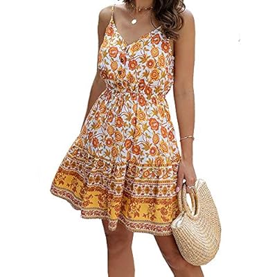 Amazon - Save 68%: Womens Spaghetti Strap Boho Floral Dresses V Neck Casual Summer Wrap Tie…