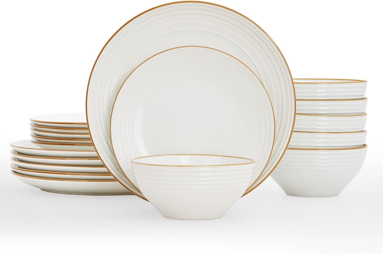 Richmount Jupiter Service de vaisselle 18 pièces pour 6, assiettes, Blanc | Service vaisselle grès, assiettes et bols artisanaux à points,service de table, compatible micro-ondes et lave-vaisselle