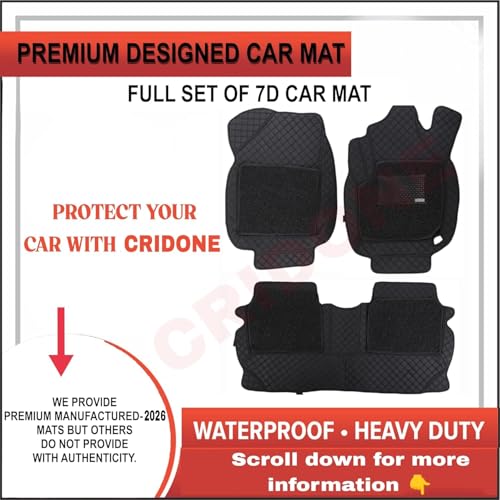 Image of Premium 7D Car Mat for Mahindra BE 6e (Model : 2024-2026) || Luxury Leather Dual-Stitch Full Set 7D Floor Mats || Color : Black with Black Grass (Design-1)