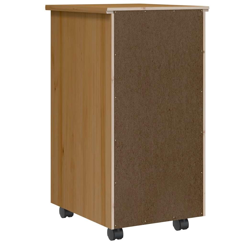 Rollschrank mit Schubladen Moss Honigbraun Massivholz Kiefer, Büroorganisation mit flexiblen Rollen und Griffmulden, Aktenschrank für Dokumente, vielseitiger Beistellschrank