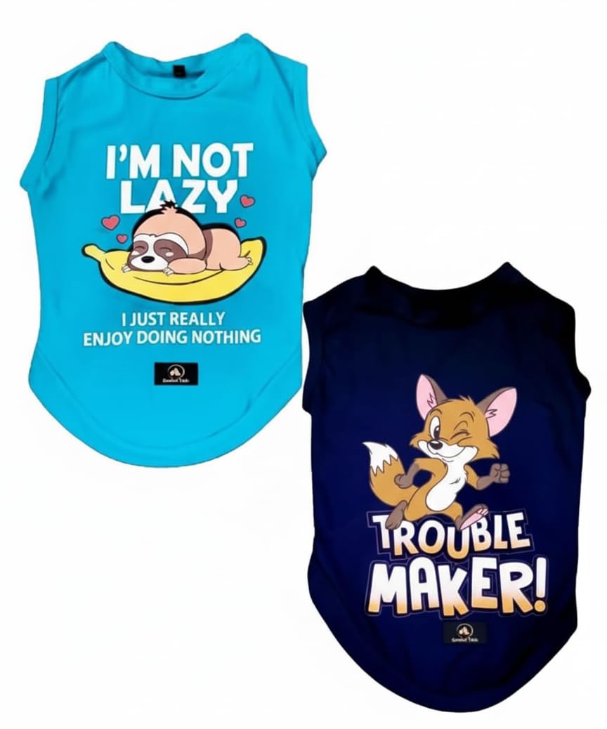 Golden Tails Printed Pet T-Shirts for Dogs and Cats, Pine Green and Navy Blue, Set of 2 Tshirts (Medium, 16 Inches)