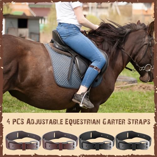2 Pack Equestrian Garter Straps Adjustable Equestrian Garter Straps Leather Horse Riding Leg Bands for Men Women Kids Boots Breeches Horseback Riding3