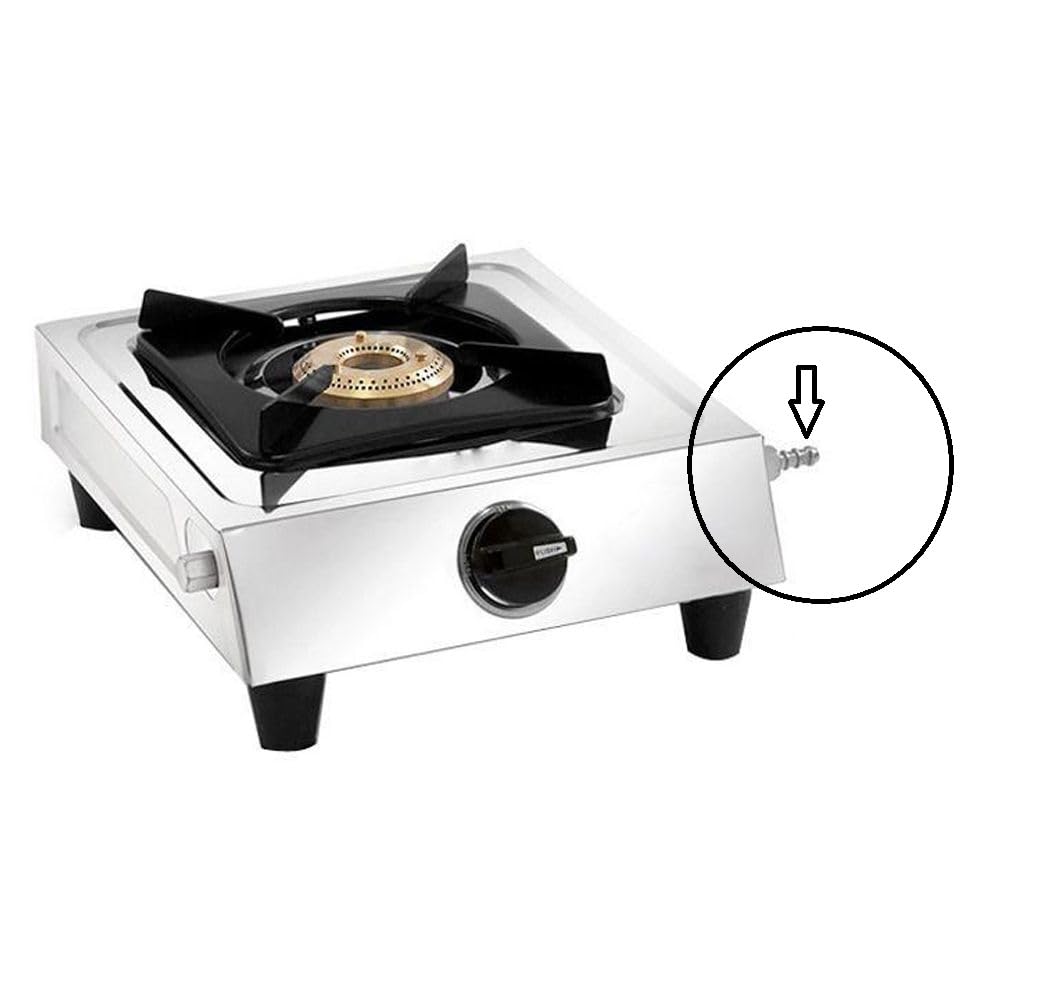 DELTA Gas Stove Replacement Parts | 360° Rotating Zink Casted Gas Nozzle for Easy Connection from Any Direction Thread Size 10MM BSPx10 MM Nozzle with Sealing Tape and Hose Pipe Clamp (Znk Nzl 10 MM)