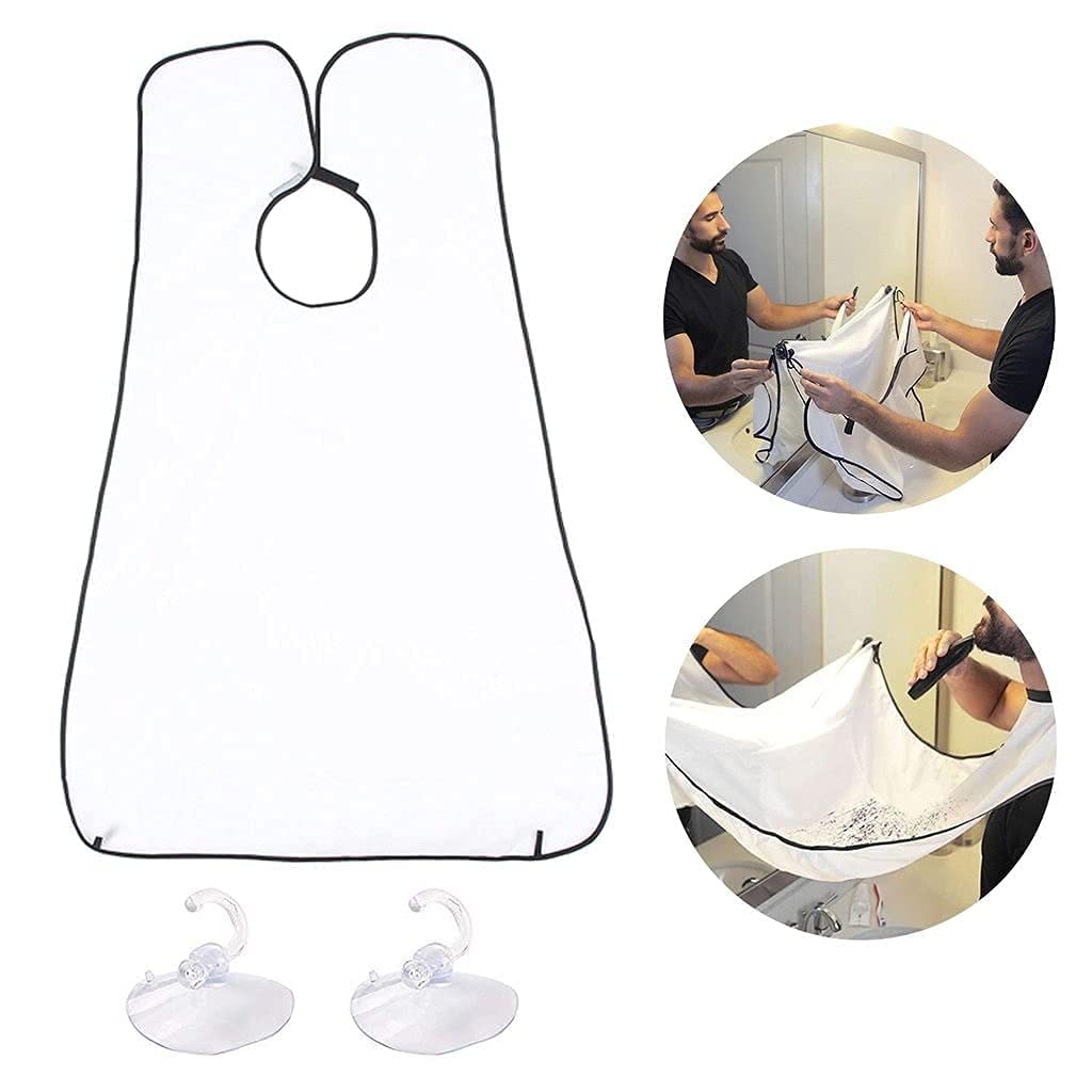 STHITI Men's Beard Care Shave Beard Shaving & Trimming Apron for Men | Non-Stick Hair Catcher Bib Grooming Cloth Cape | Waterproof Apron with 2 Suction Cups for Mirror - (White) 4