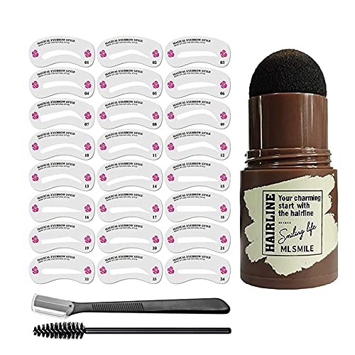 Eyebrow Stamp Stencil Kit, One Step Eyebrow Stamp Shaping Kit with 24 Reusable Eyebrow Stencils, Pen Brush and Trimmer, Long Lasting Waterproof (Black)
