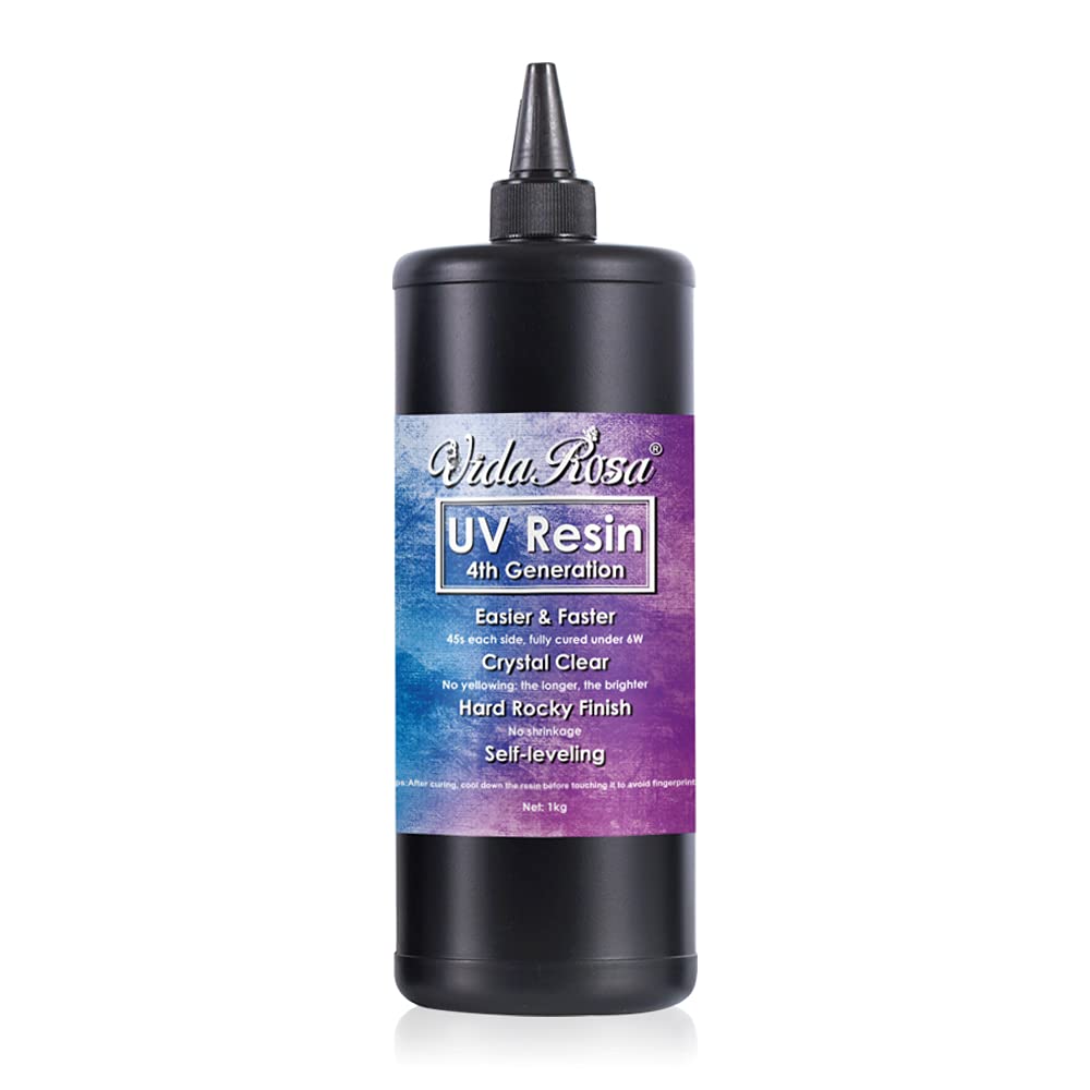 Kit Resina UV con Strumenti 1kg Resina UV dura polimerizzazione rapida nessun ingiallimento + Tazze Bastoncini di miscelazione Tappetino per dita Pipette, per artigianato creazione gioielli fai da te
