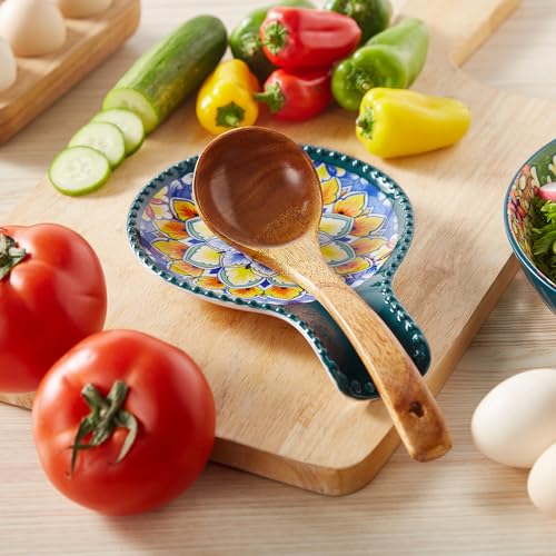 Image of vancasso 7.7 Inch Ceramic Spoon Rest, Bohemian Stove Top, Green | Holds Spoons, Spatulas, Ladles, and Tongs, Bohemian Design, Stove Top and Countertop, Dishwasher and Microwave Safe Ceramic