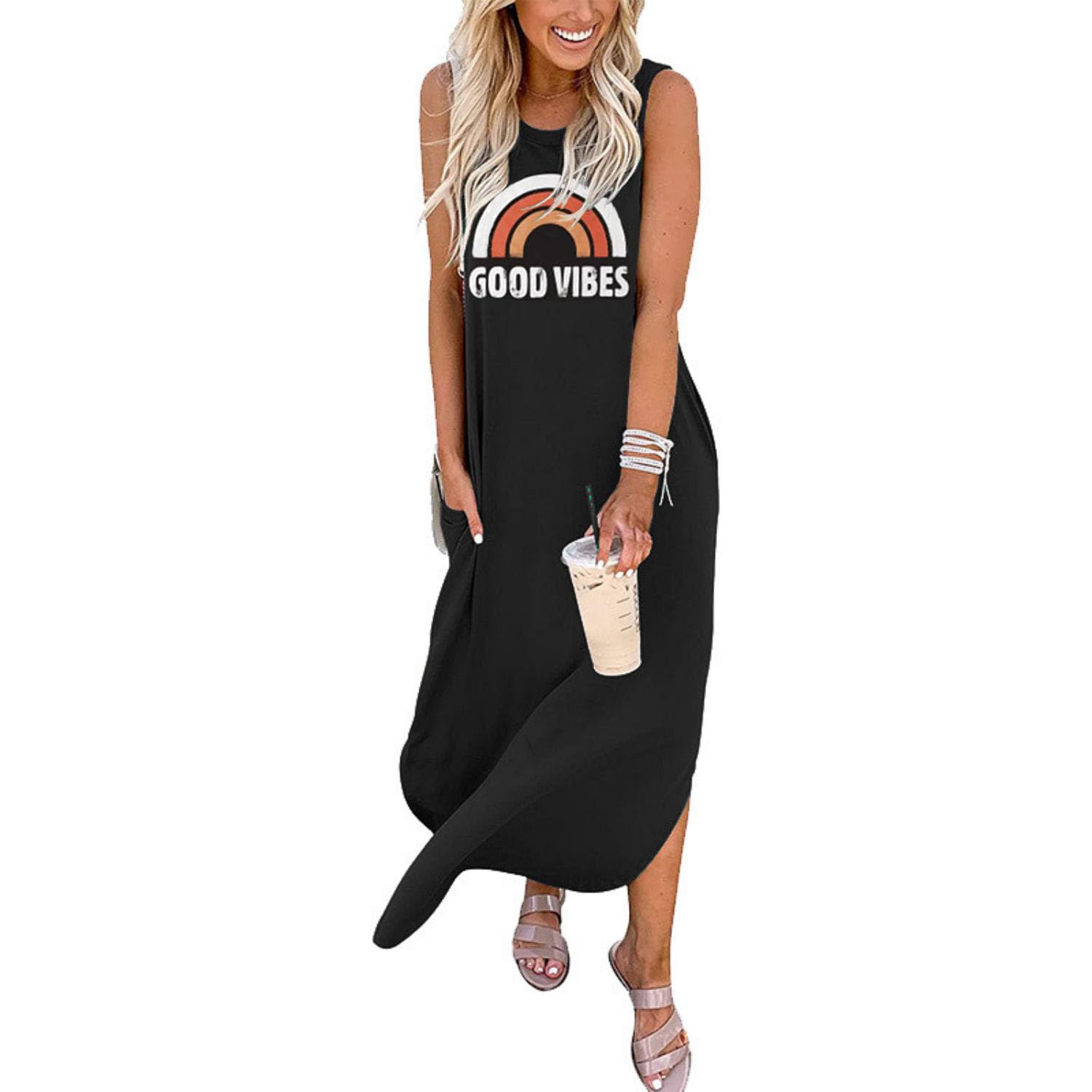 Vestidos Largos Verano Mujer 2025 Elegantes Vestido Camisero Mujer Maxi Vestidos Playa Sin Mangas con Bolsillos