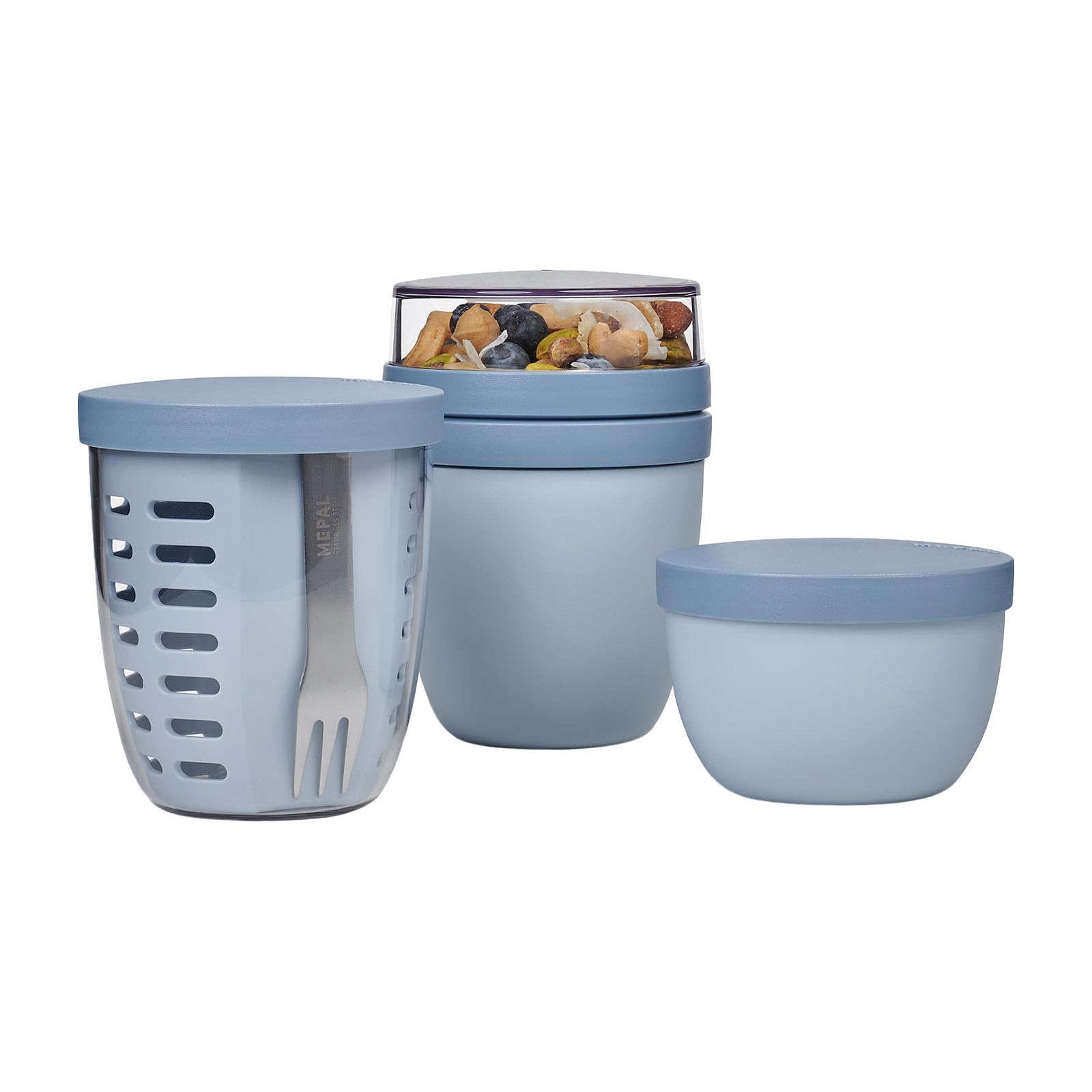 Mepal - Promotion-Set Pots Ellipse 3-teilig - Lunchpot 500 + 200 ml, Fruitpot 600 ml, Snackpot 350 ml - Essensbehälter, Joghurtbecher, to go Becher - Geeignet für Spülmaschine - Nordic Blue