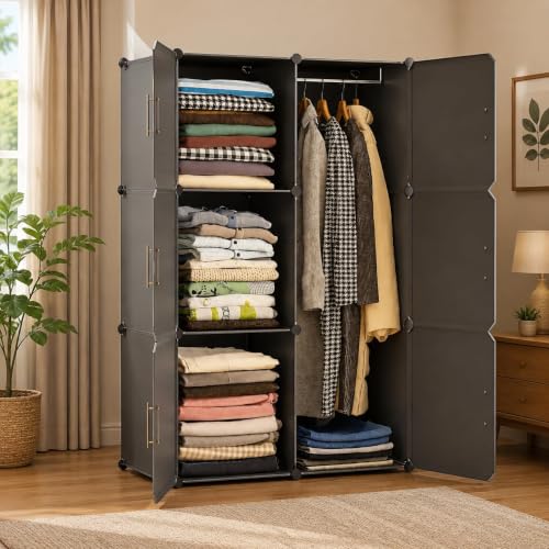 Image of Foldable Plastic Wardrobe for Clothes - Baby Cupboard for Clothes Storage, Wardrobe for Kids, Plastic Almirah, Collapsible Wardrobe for Kids Livingroom & Home (Grey-HK3)