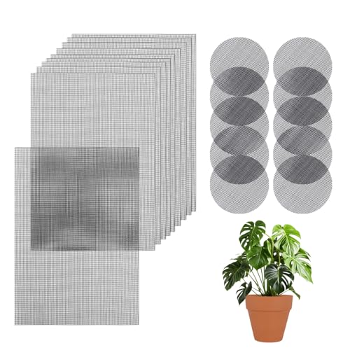 20 Piezas Bonsái Rejilla Flores Plantas Malla Transpirable, Cortable Lavable Alfombrillas de Malla para Macetas, Maceta Bonsai Malla Fibra de Vidrio para La Pérdida De Suelo (Rectangular y Redonda)