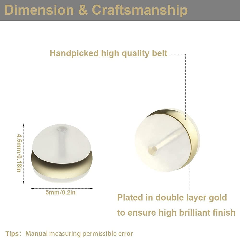 Rubber Earring Backs For Studs, KMEOSCH Hypoallergenic Soft Plastic Pierce Clear Silicone Secure Earring Backs For Posts Fish Hook Wire Earrings (12Pcs Gold) - Image 5