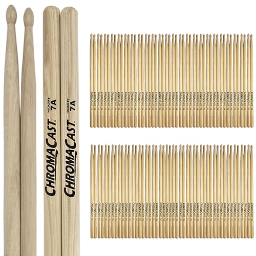 Baquetas ChromaCast 7A de madera Hickory USA, 48 pares, punta de madera miniatura 1