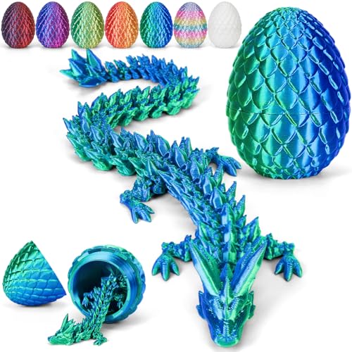 Merrwon 3D Printed Dragon Egg with Dragon (28.5cm) Inside 3D Printed Articulated Crystal Animals Easter Toys & Decor Unique Easter Gift for Kids Teens Adults Collectors Laser Dark Green