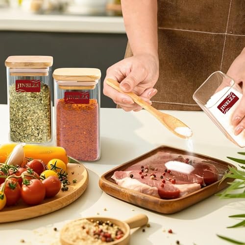 Image of 270 ml Glass Jars with wooden lid Glass Jar set food storage containers Borosilicate Glass Jar Set /Suit for Sugar, Salt, Coffee, Tea, and Other Dry Food Storage (270ML SQUARE JAR, 6 PCS)