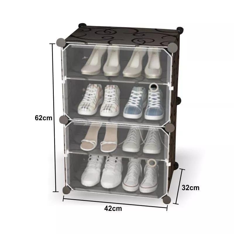 Image of Shoe Rack Multipurpose 5 Shelves Shoe Rack with Zip Door Cover & Side Pockets, Multiuse Wide Shelve,Rack for Footwear, Toys, Clothes (Black, 4-Layer)