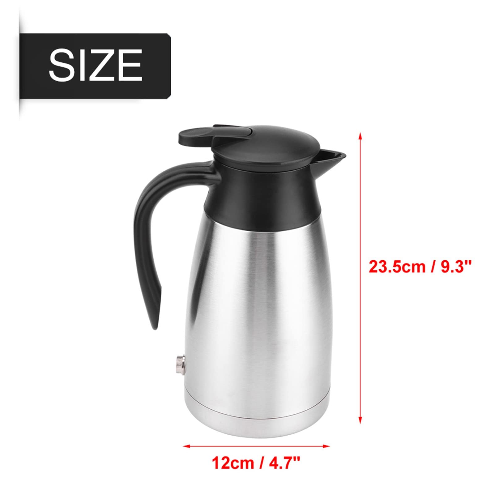 Bouilloire Électrique, 1000ML 12V/24V en Acier Inoxydable Bouilloire électrique Thermos Bouteille d'eau Chauffante pour Voiture Voyage