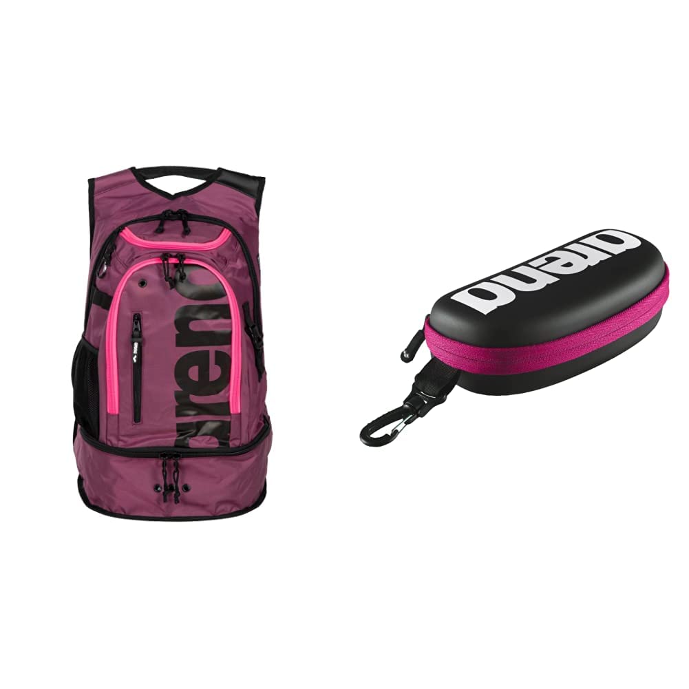 Unbekannt ARENA Unisex-Adult Fastpack 3.0 Rucksack, Plum-NEON_PINK, NS & arena Swim Brillenetui, Brillenetui Hardcase, Brillenetui Hartschale, Schwarz