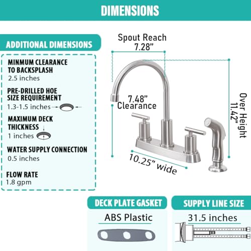 Vsunhoo TDLKF024L Kitchen Faucet With Sprayer, Brushed Nickel Kitchen Sink Faucet thumb #4
