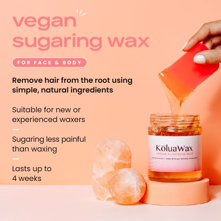 Miniatura 2 de KoluaWax Kit de cera de azúcar vegana para mujeres y hombres, depilación para todo tipo de piel y cabello, axilas, bikini, brasileño, cara y pierna,