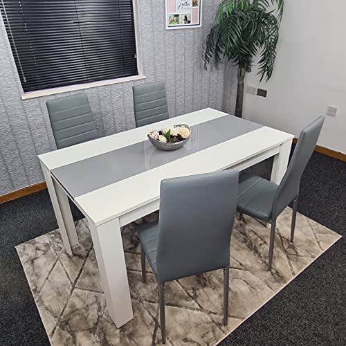KOSY KOALA Mesa de comedor de madera blanca y gris moderna con 4 sillas grises del metal Cover